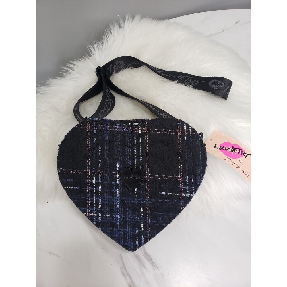 NEW Luv Betsey by Betsey Johnson Heart Shaped Plaid Crossbody Bag Purse y2k